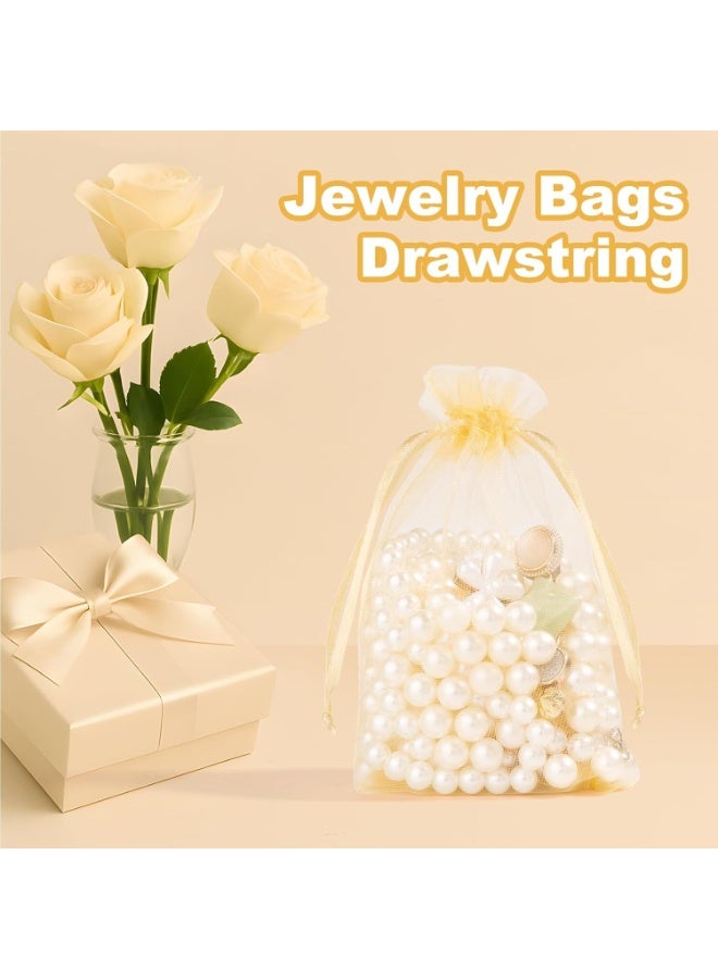 LYNLYN 100PCS Gold Tulle Pouches With Drawstring,  Mesh Drawstring Favor Pouches for Jewelry Candy Weddings and Parties（8 × 10 cm） - Image 3